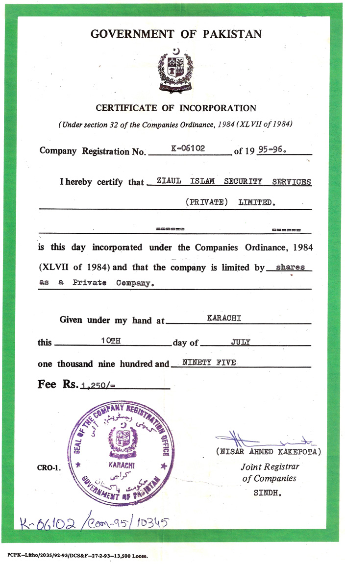 Certificate of Incorporation