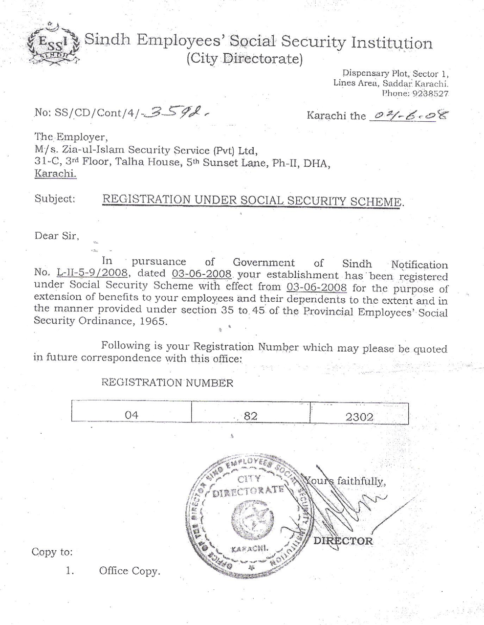 Registration Under Social Security Scheme